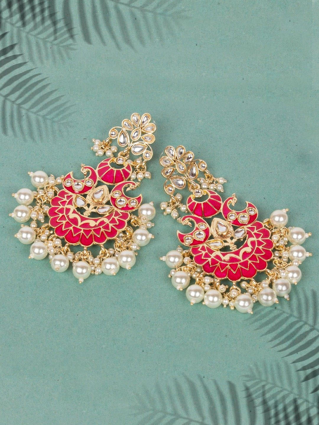 

Anouk Red And White Gold Plated Meenakari And Kundan Studded Chandbalis