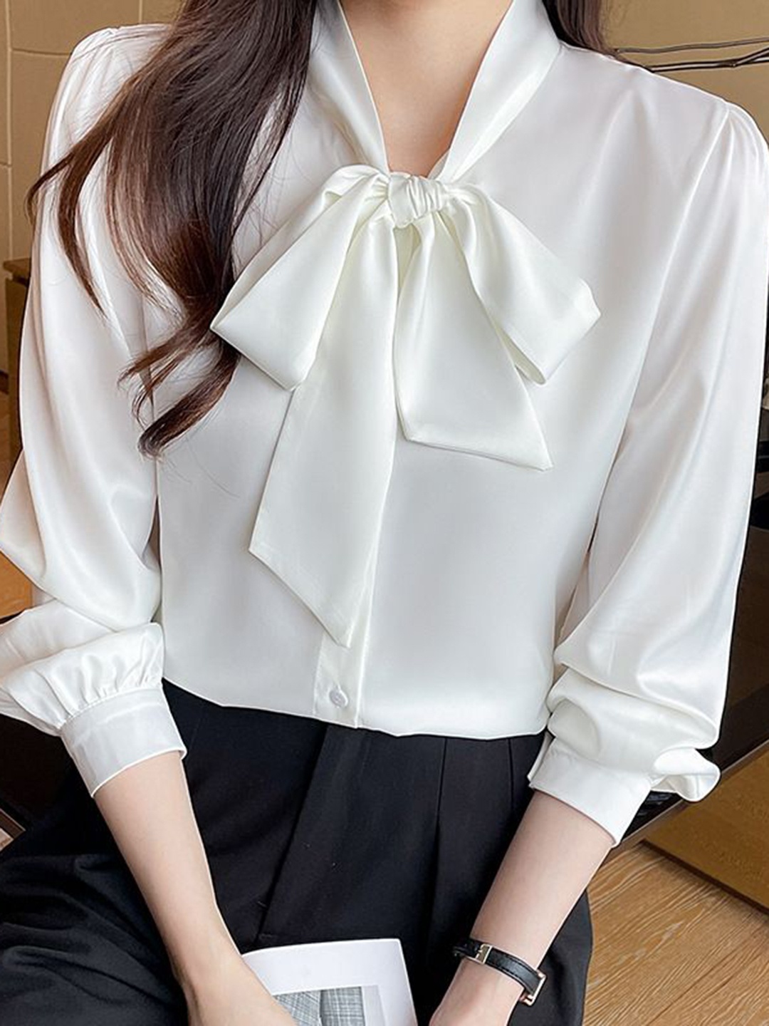 

StyleCast Women Solid Puff Sleeves Tie-Ups Casual Shirt, White