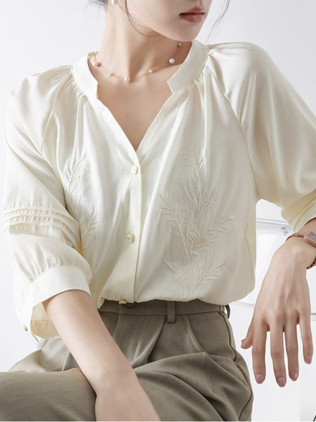 

StyleCast Women Mandarin Collar Textured Casual Shirt, Off white