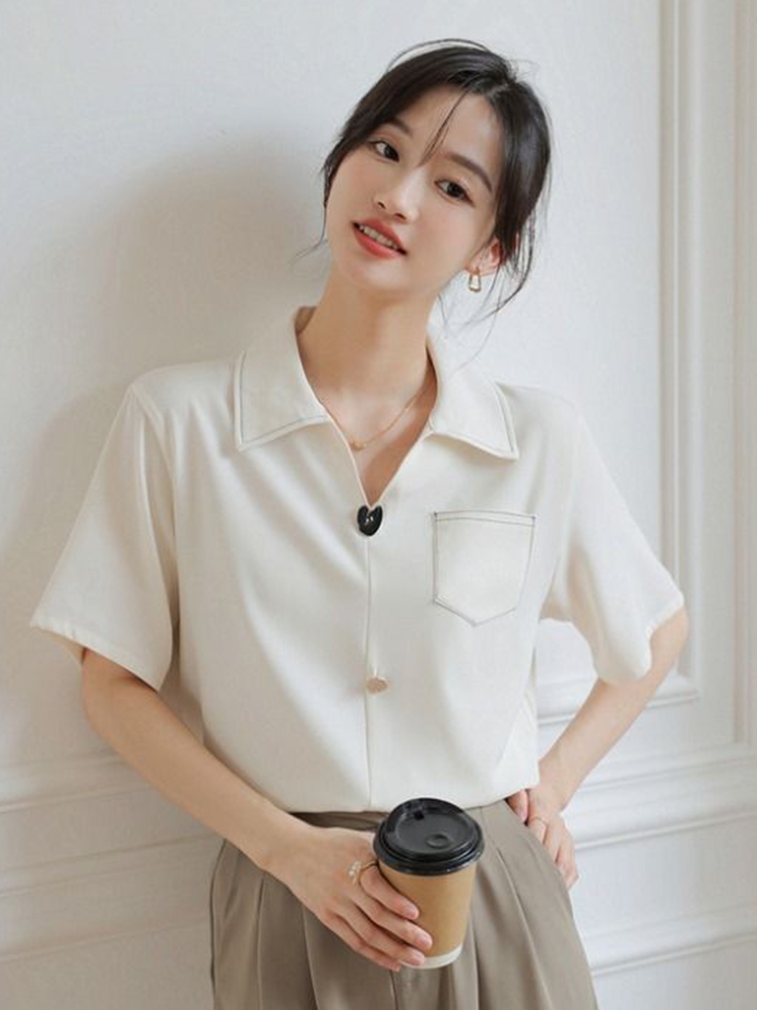 

StyleCast Women Solid Chest Pocket Casual Shirt, White