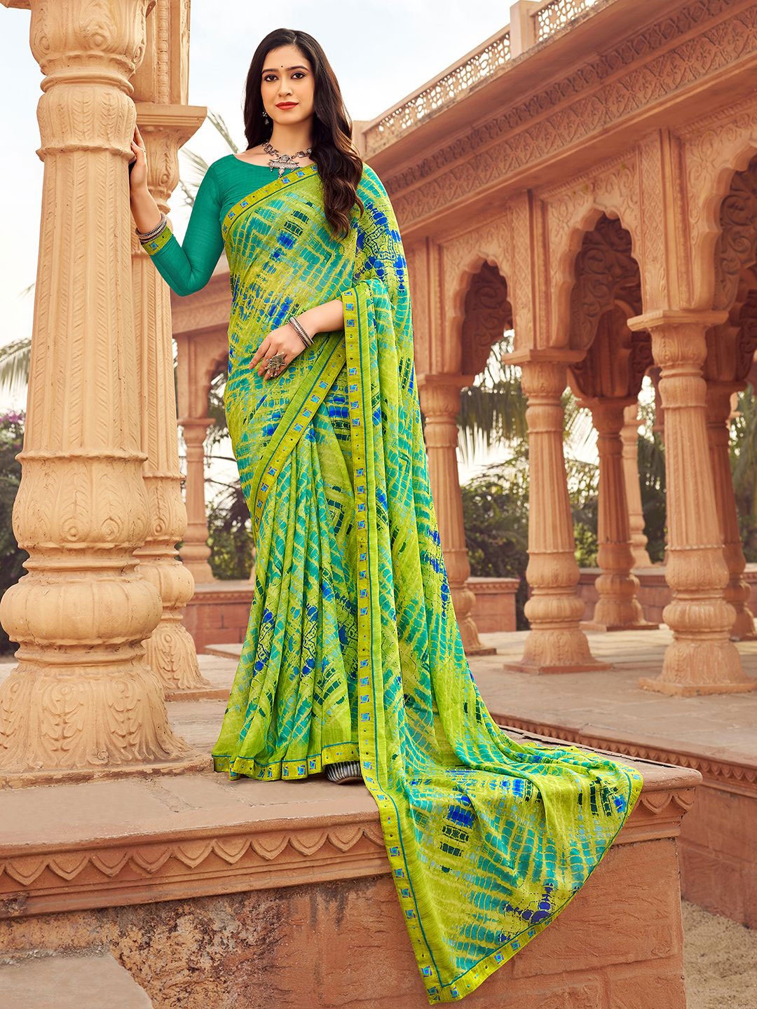 

Mitera Tie and Dye Pure Chiffon Saree, Green