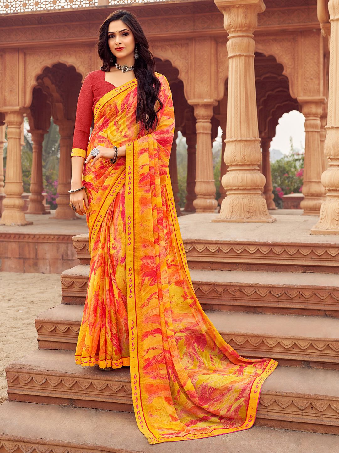 

Mitera Abstract Printed Pure Chiffon Saree, Yellow