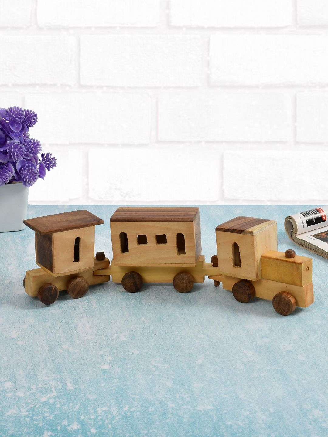 

CLIO'S HERITAGE STORE Kids Handmade Wooden Pulling Train Toy, Brown
