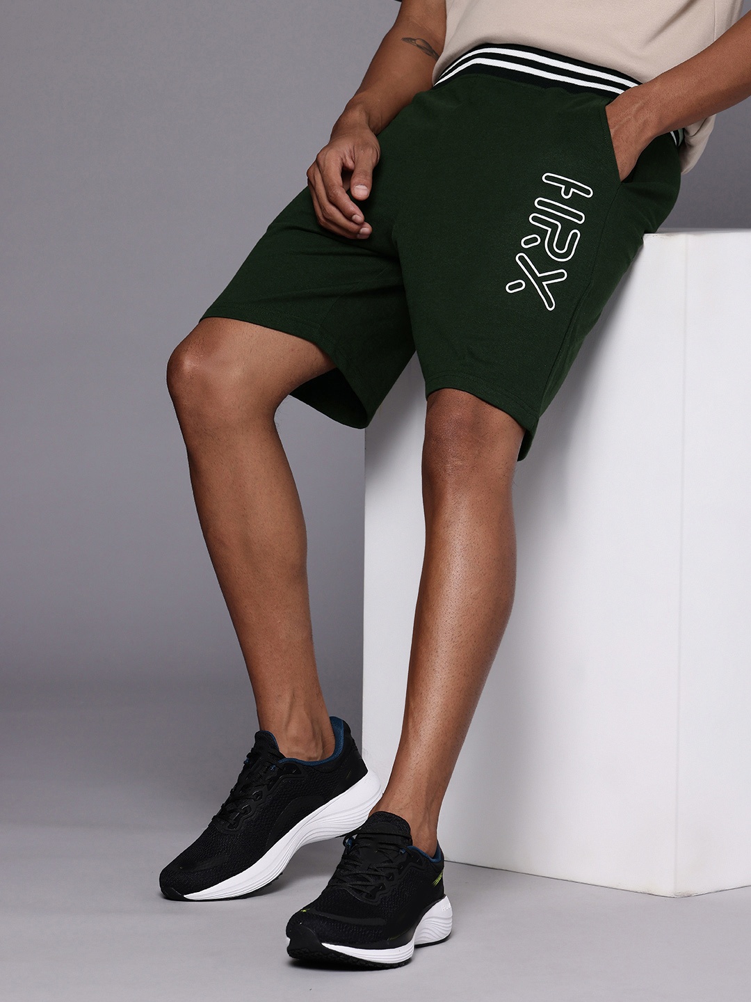 

HRX by Hrithik Roshan Men Typography Printed Shorts, Olive