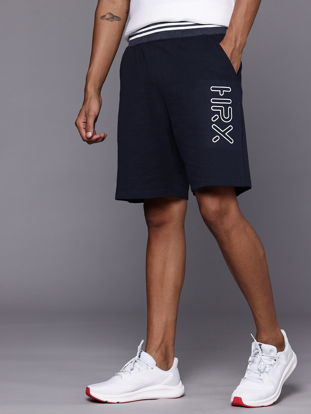 

HRX by Hrithik Roshan Men Typography Printed Shorts, Navy blue