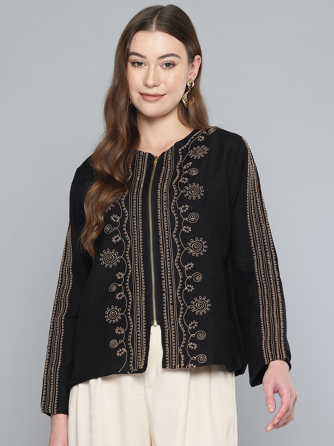 

SCOUP Floral Embroidered Tailored Jacket, Black