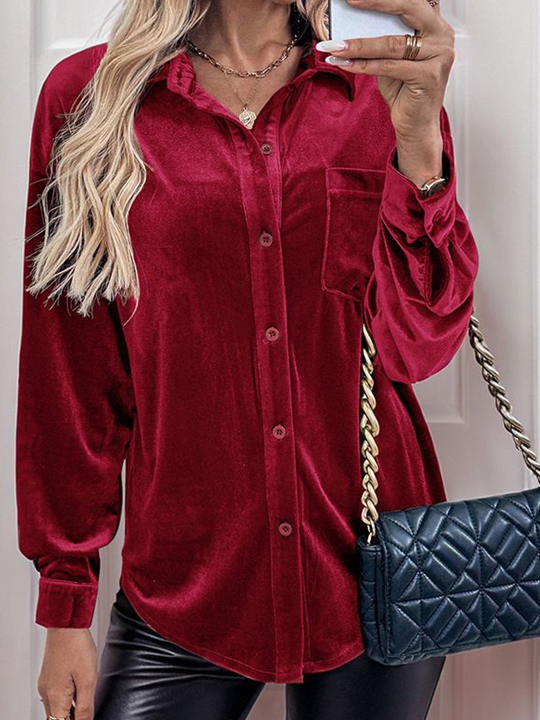 

StyleCast Women Spread Collar Solid Casual Shirt, Red