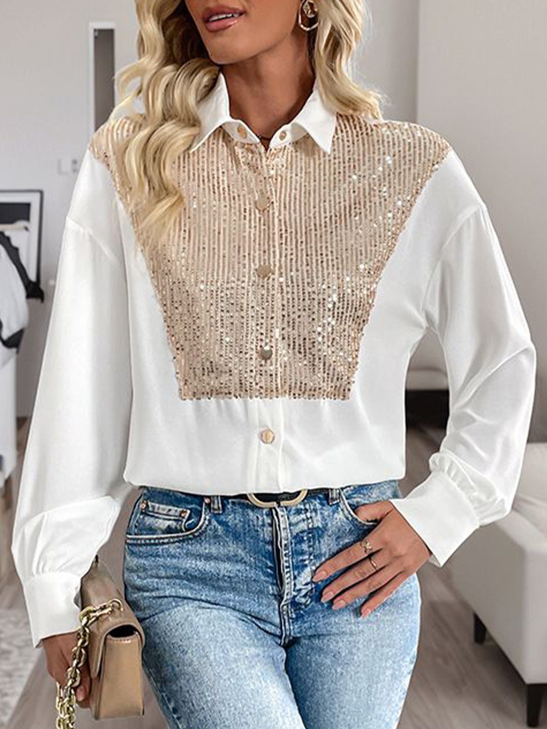 

StyleCast Women Spread Collar Textured Casual Shirt, White