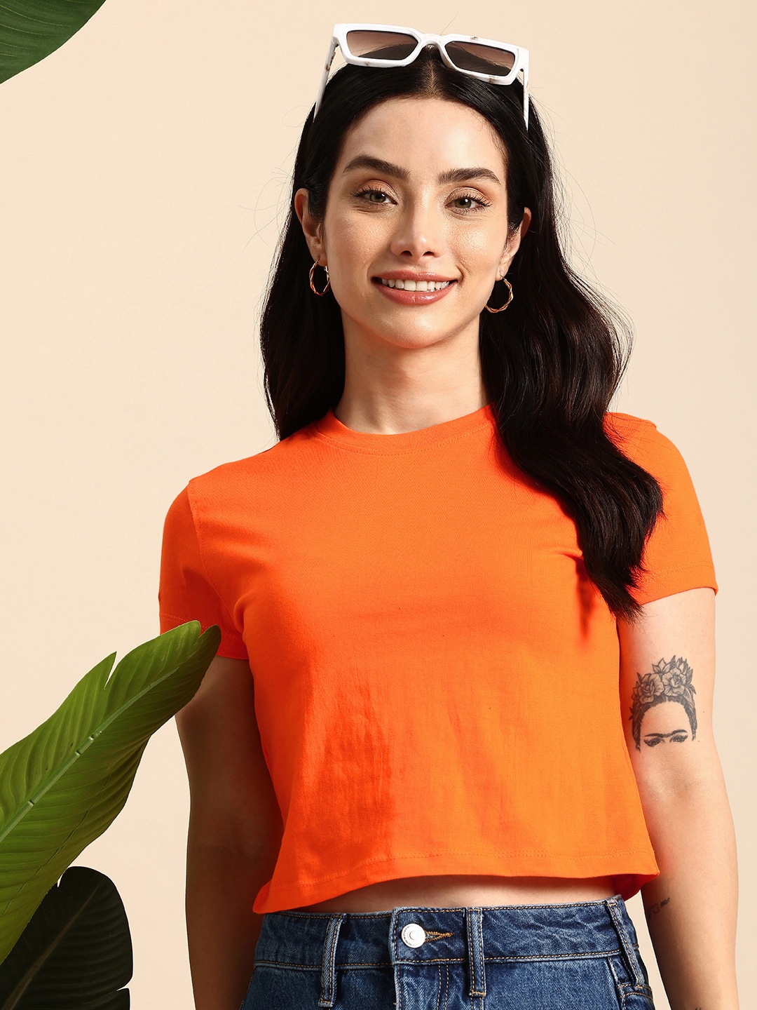 

Mast & Harbour Pure Cotton Cropped T-shirt, Orange