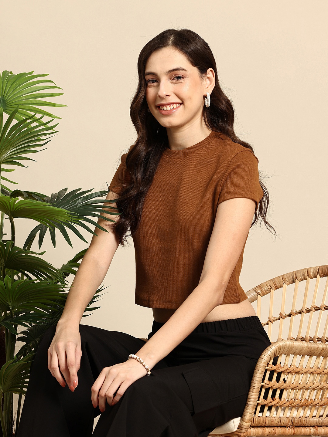 

Mast & Harbour Ribbed Knitted T-shirt, Brown