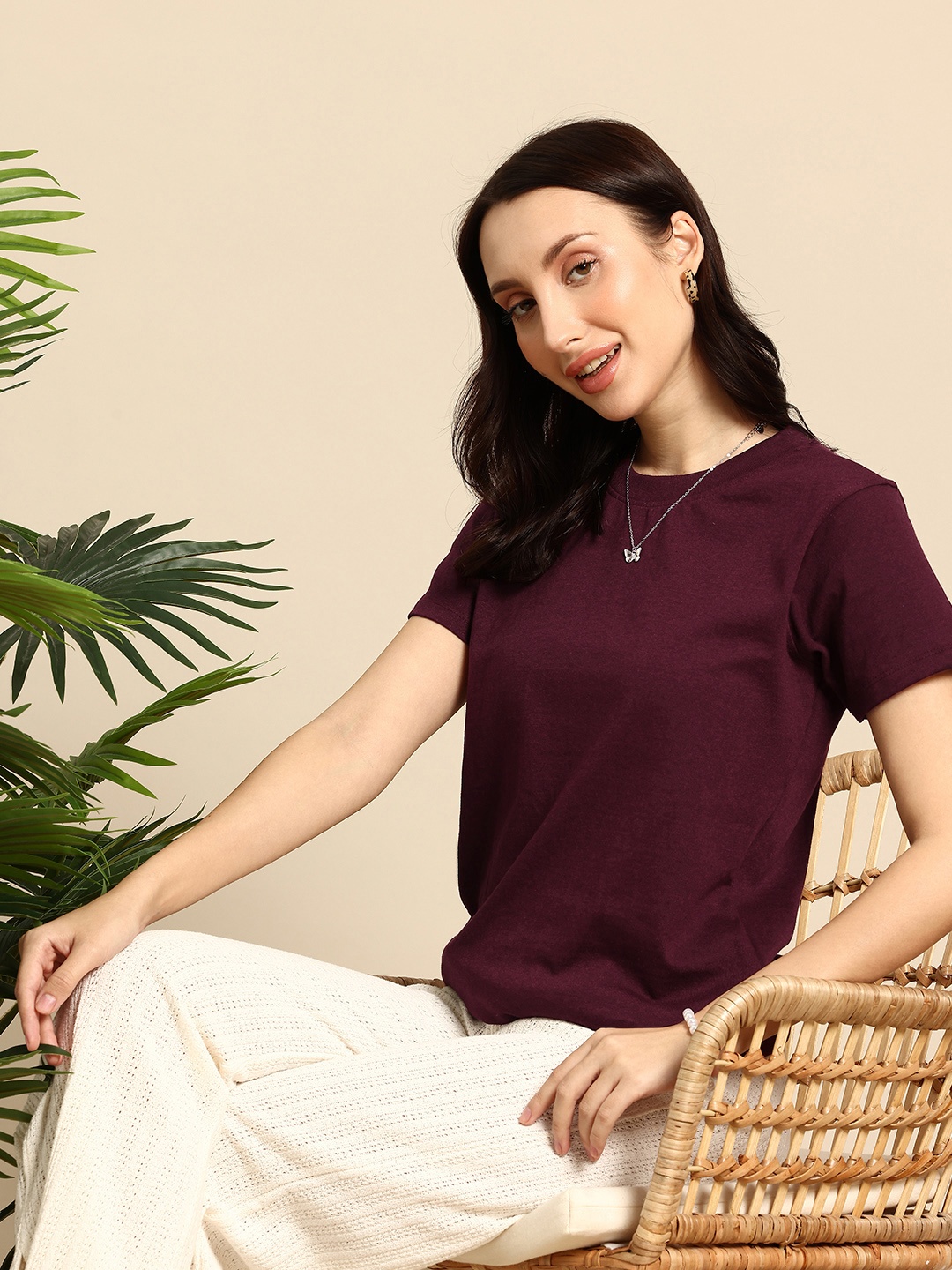 

Mast & Harbour Round Neck Knitted T-shirt, Burgundy