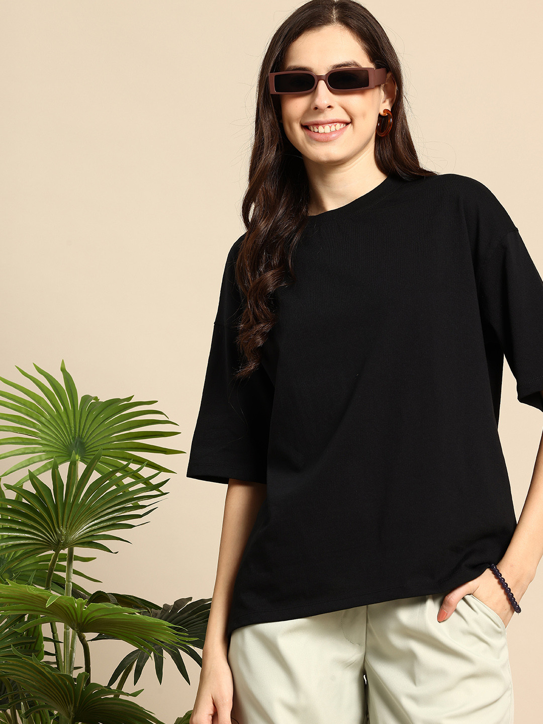 

Mast & Harbour Drop-Shoulder Sleeves Oversized T-shirt, Black