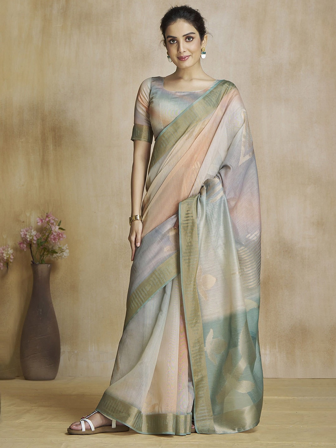 

MAHALASA Woven Design Zari Saree, Sea green
