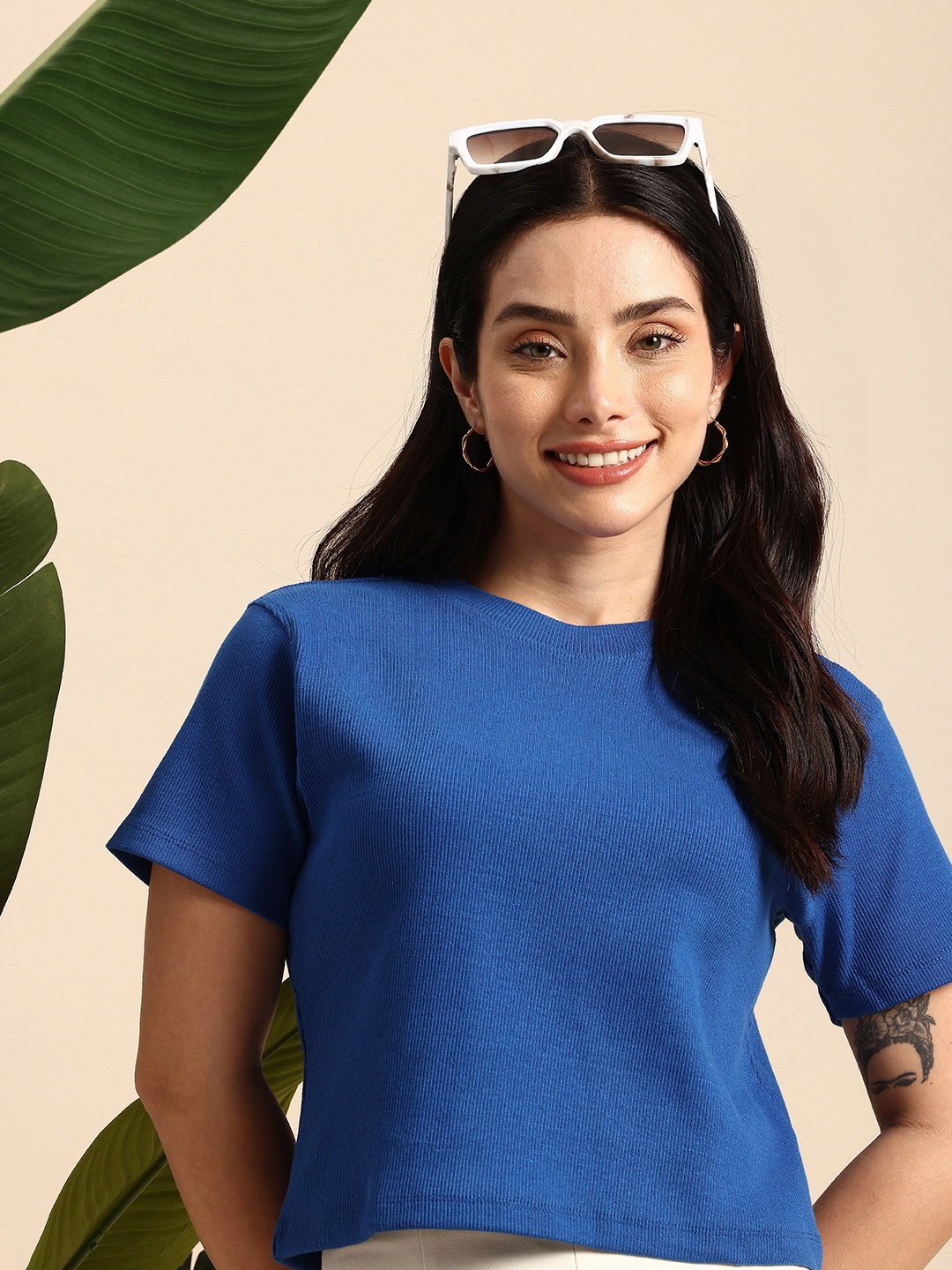 

Mast & Harbour Ribbed Crop T-shirt, Blue
