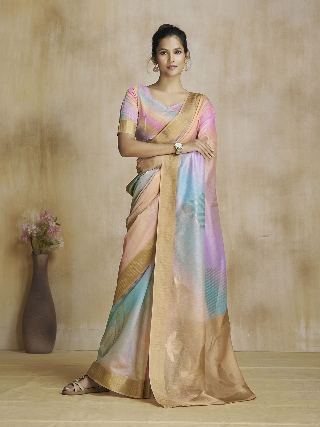 

MAHALASA Woven Design Zari Saree, Beige