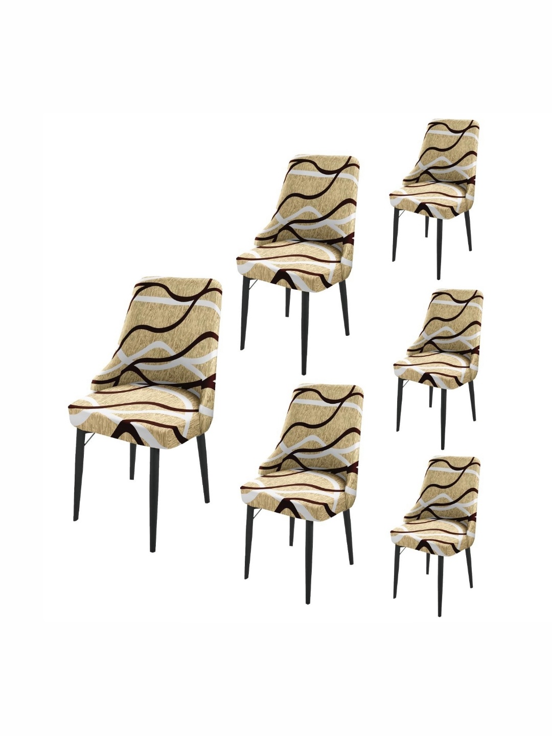 

HOUSE OF QUIRK Beige & Brown 6 Pieces Printed Wingback Side Chair Covers