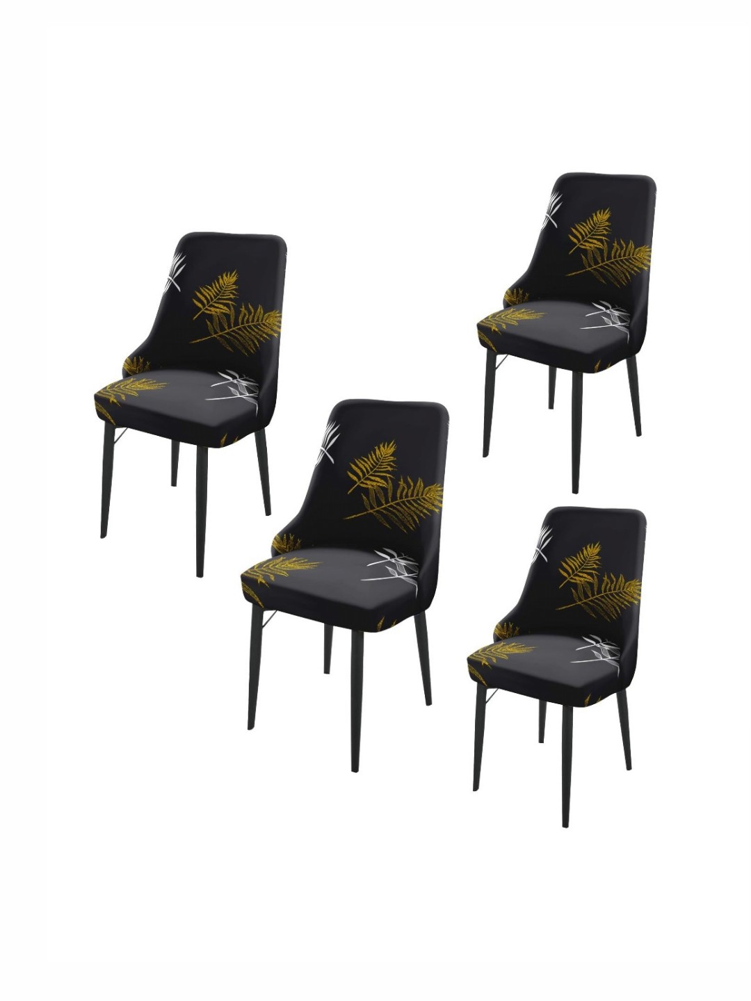 

HOUSE OF QUIRK Black & Gold Toned 4 Pieces Leaves Printed Wingback Side Chair Covers