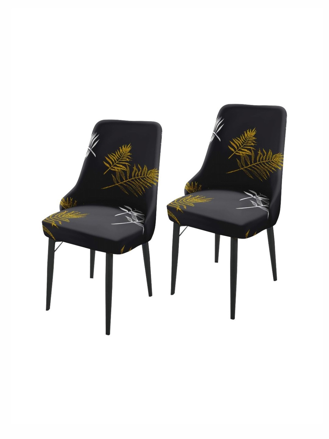 

HOUSE OF QUIRK Gold Toned & Black 2 Pieces Printed Wingback Side Chair Covers