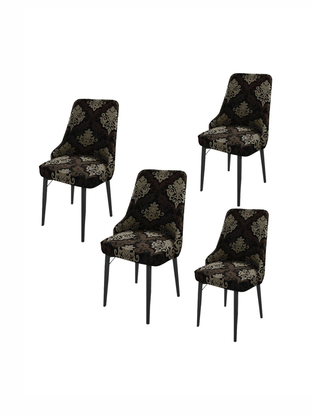 

HOUSE OF QUIRK Black & Brown 4 Pieces Printed Wingback Side Chair Covers