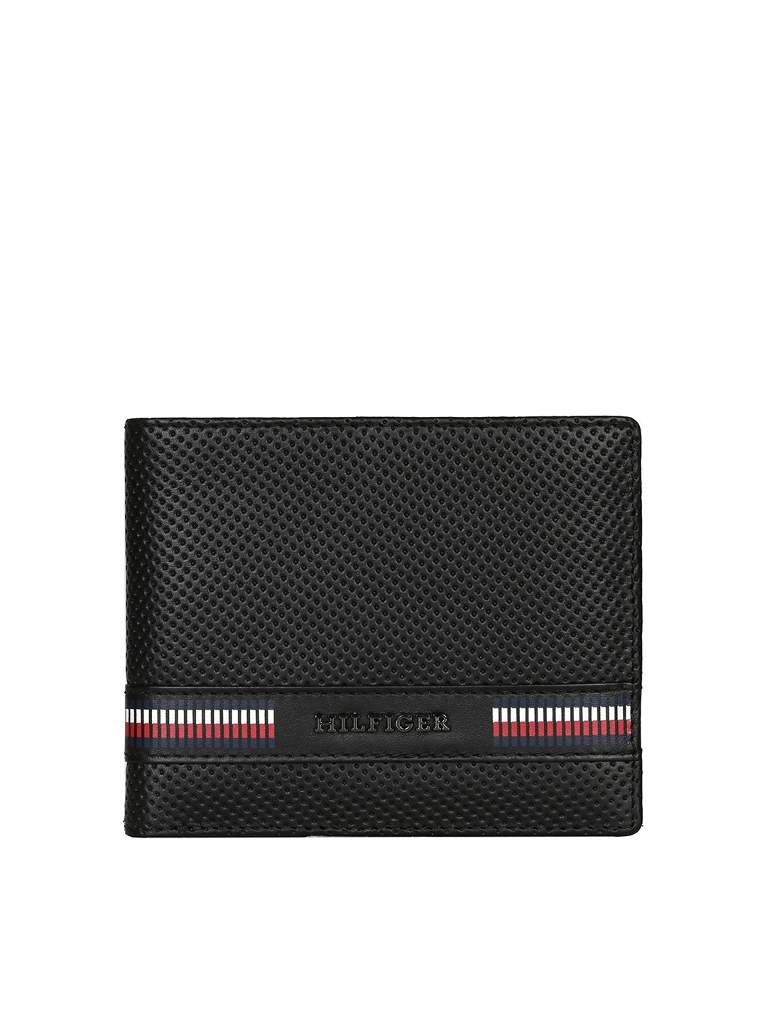 

Tommy Hilfiger Men Textured Leather Two Fold Wallet, Black