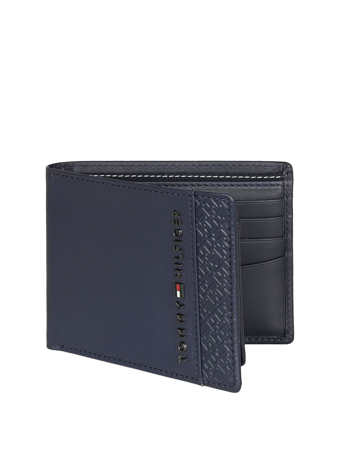 

Tommy Hilfiger Men Textured Leather Two Fold Wallet, Navy blue