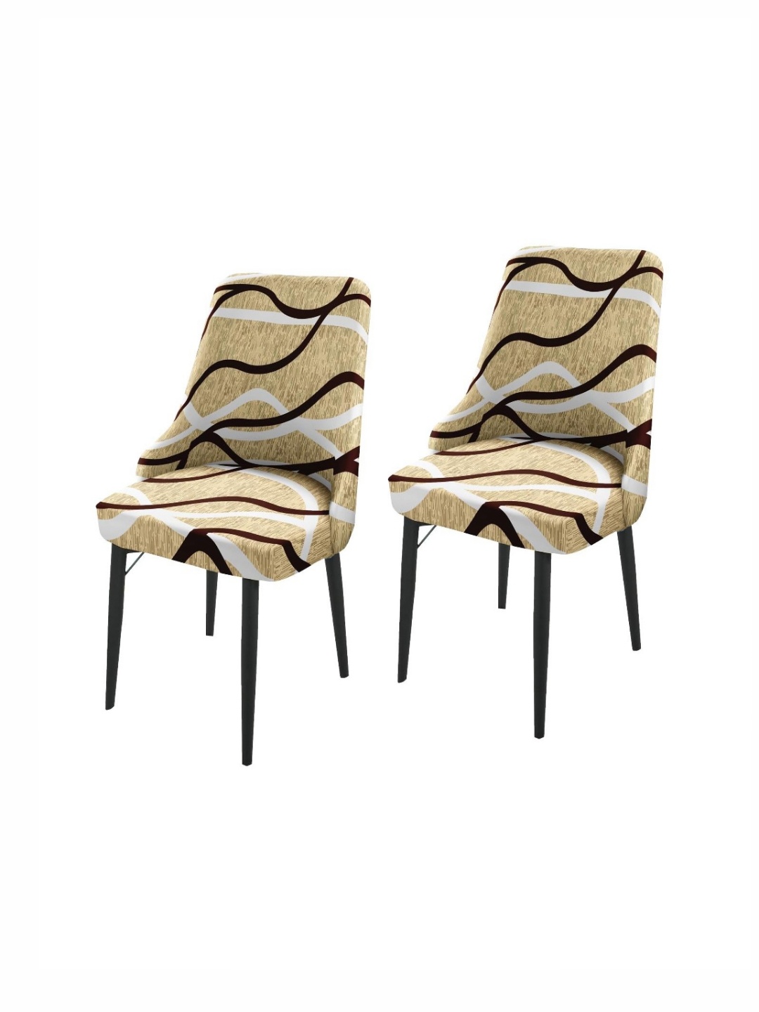 

HOUSE OF QUIRK Beige & Brown 2 Pieces Printed Wingback Side Chair Covers