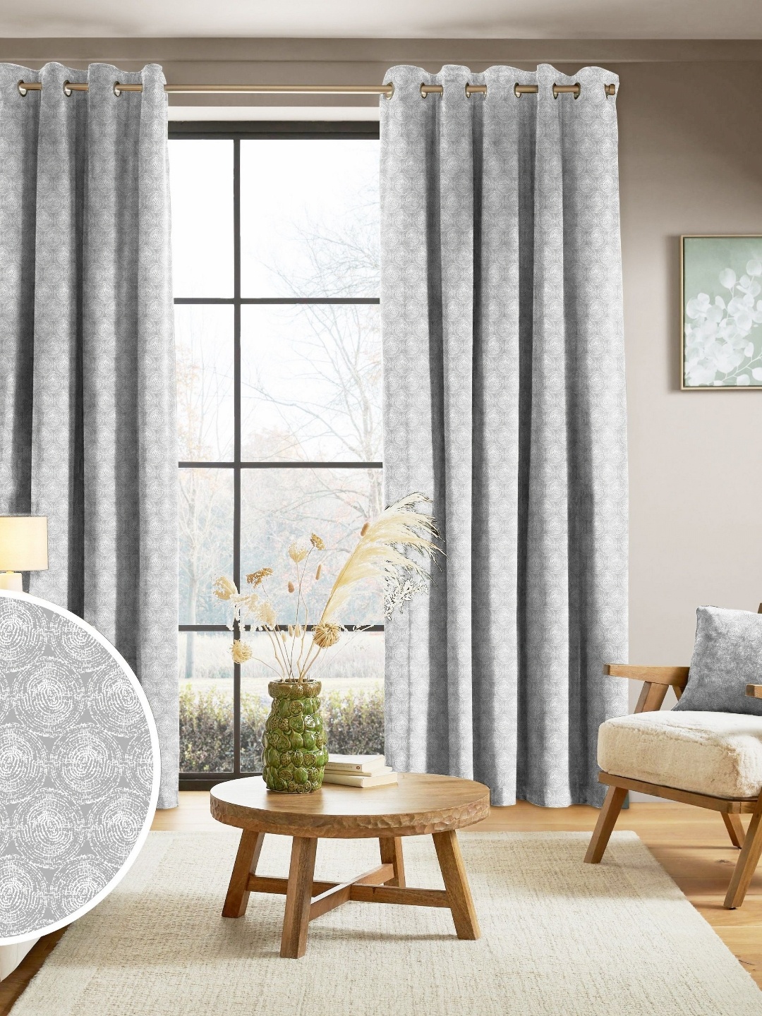 

Nefertiti Home Grey 2 Pieces Black Out Door Curtain