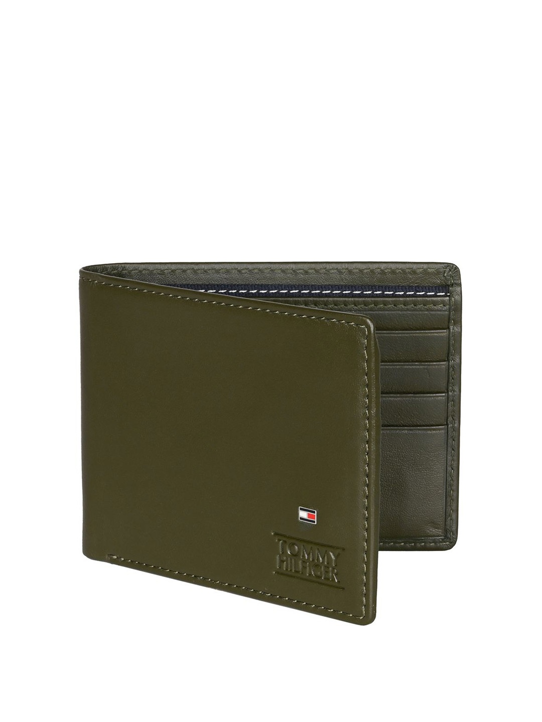 

Tommy Hilfiger Men Textured Leather Two Fold Wallet, Olive