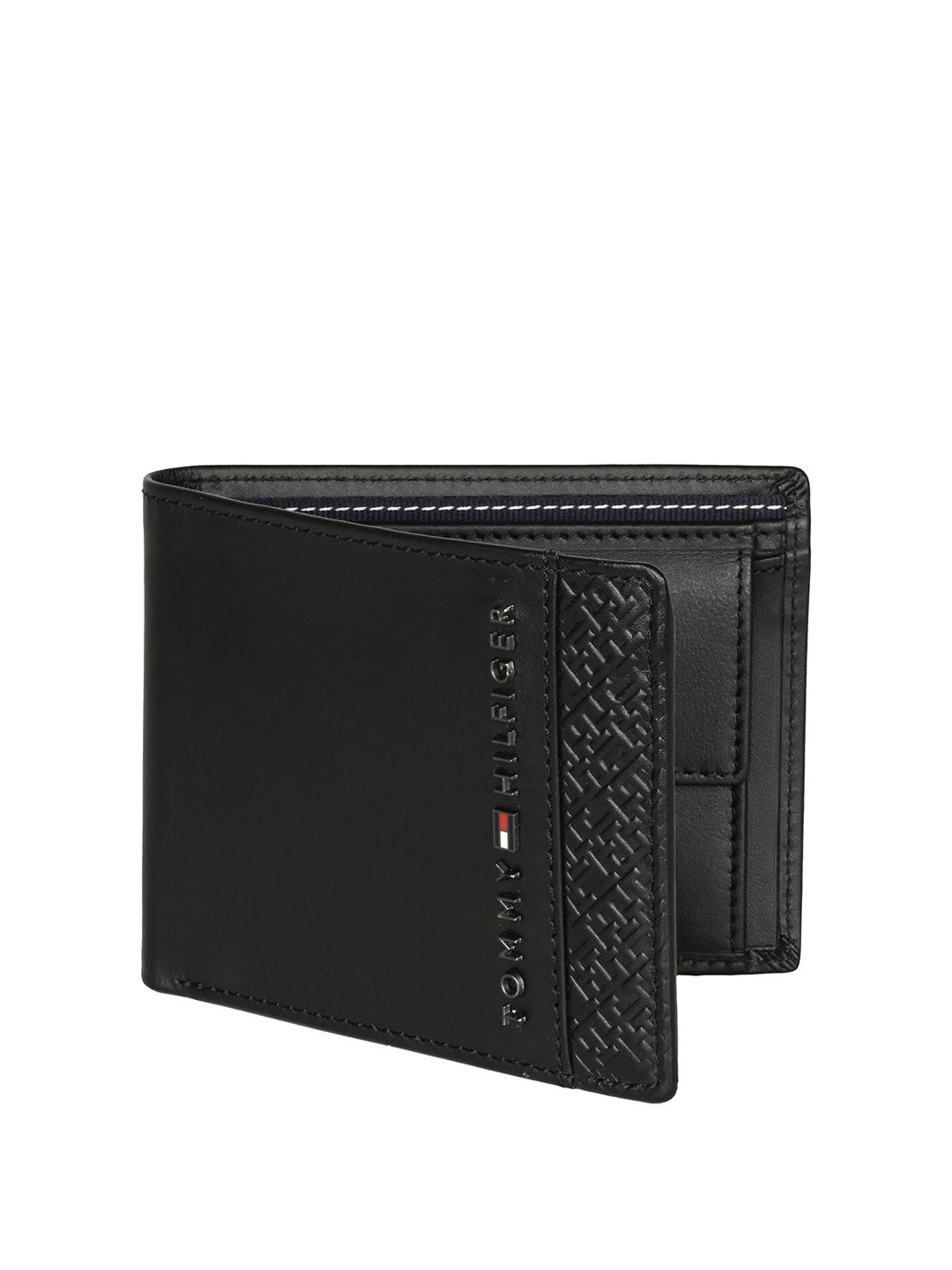 

Tommy Hilfiger Men Textured Leather Two Fold Wallet, Black
