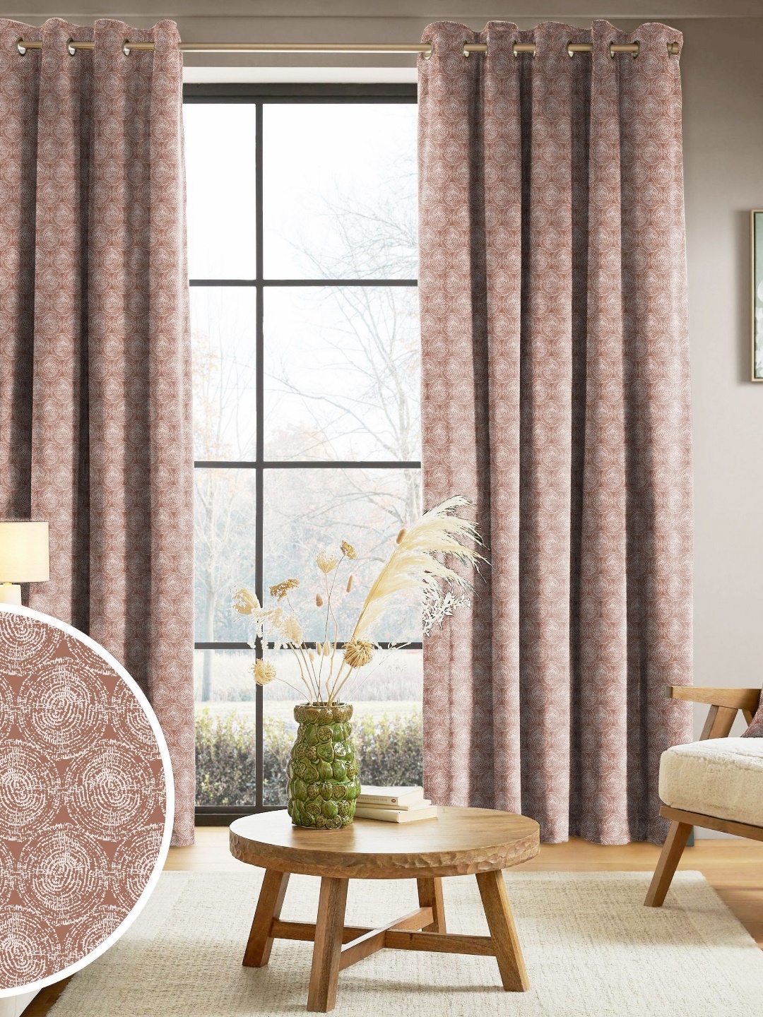 

Nefertiti Home Peach-Coloured 2 Pieces Black Out Door Curtain