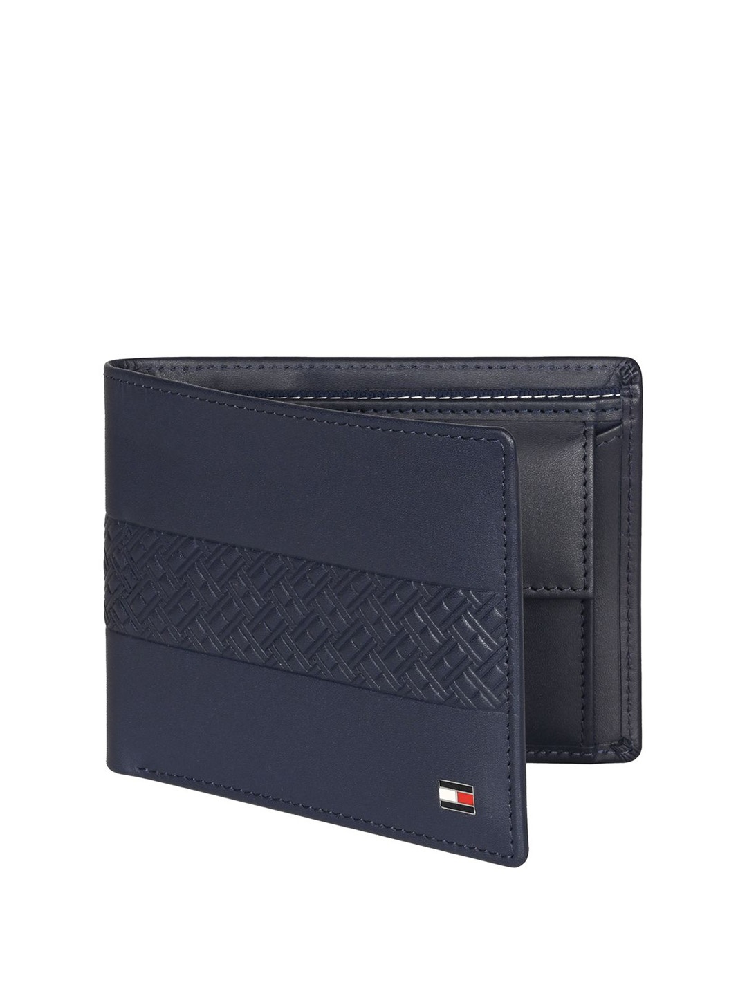 

Tommy Hilfiger Men Textured Leather Two Fold Wallet, Navy blue