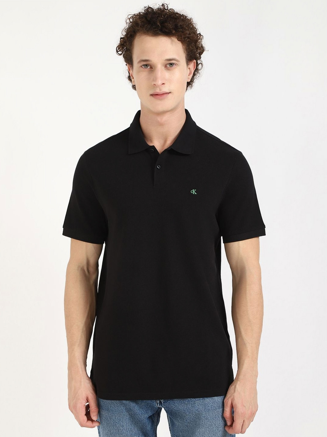 

Calvin Klein Jeans Men SS PIQUE Solid Polo Collar Cotton T-shirt, Black