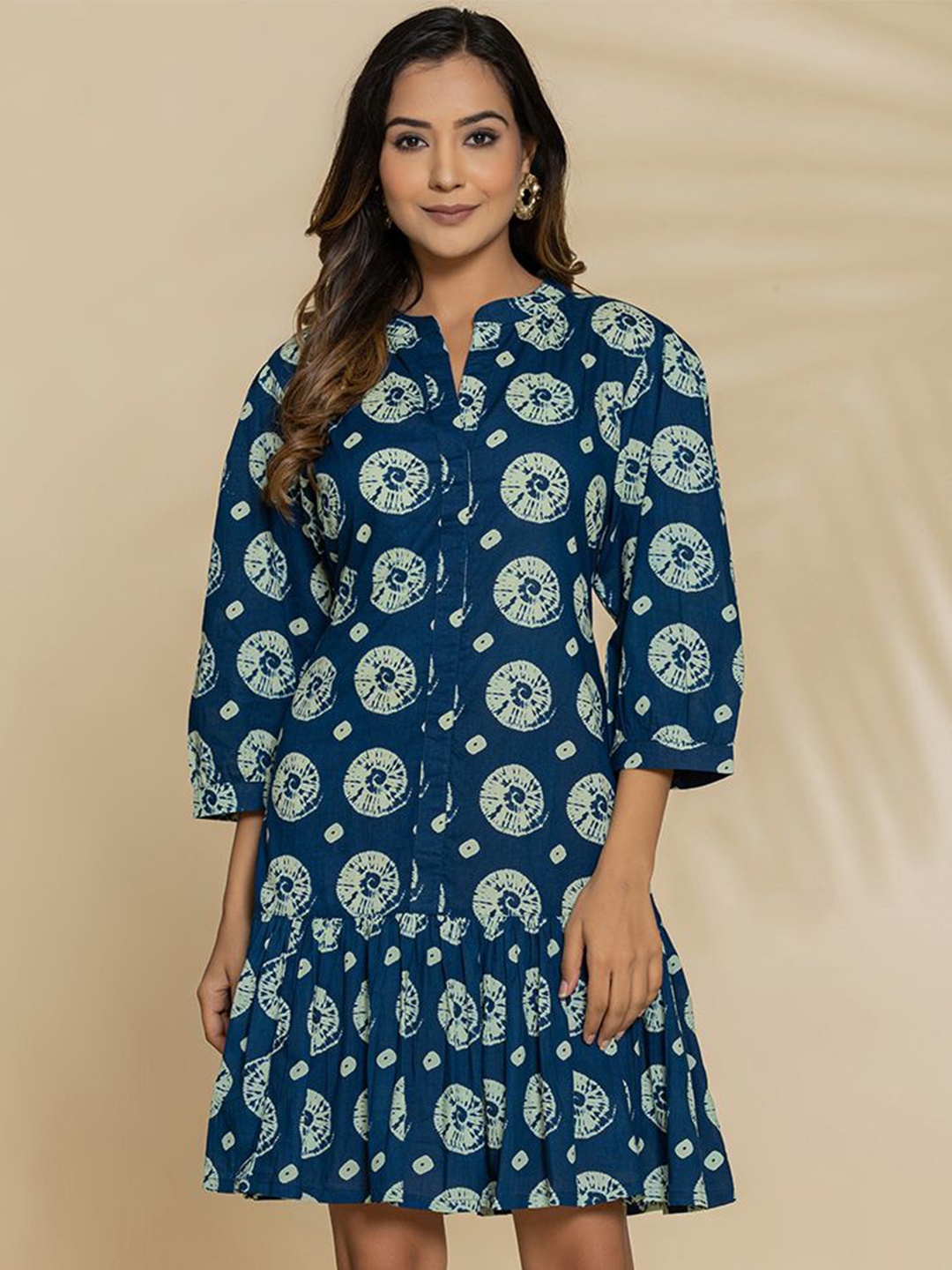 

Eco Clothing Women Floral Printed Cotton Fit & Flare Midi Dress, Navy blue