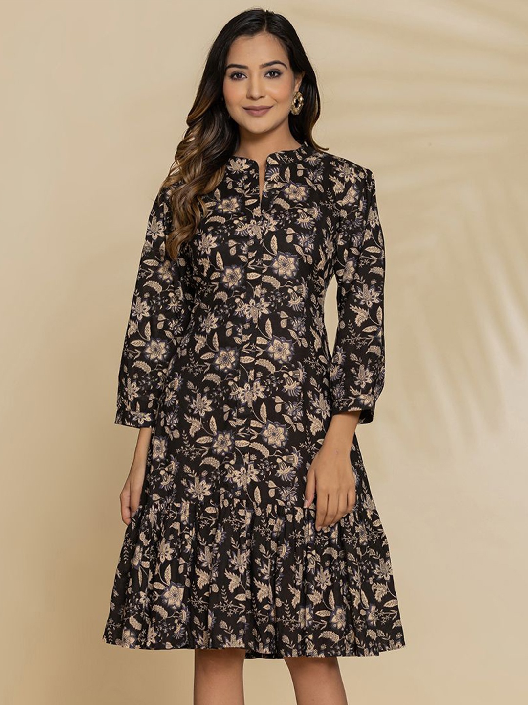 

Eco Clothing Women Floral Print Fit & Flare Dress, Black