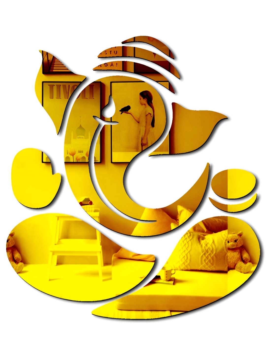 

VAH Kya Bat Hai !! Yellow Ganpatiji Mirror Stickers Wall Decor, Gold