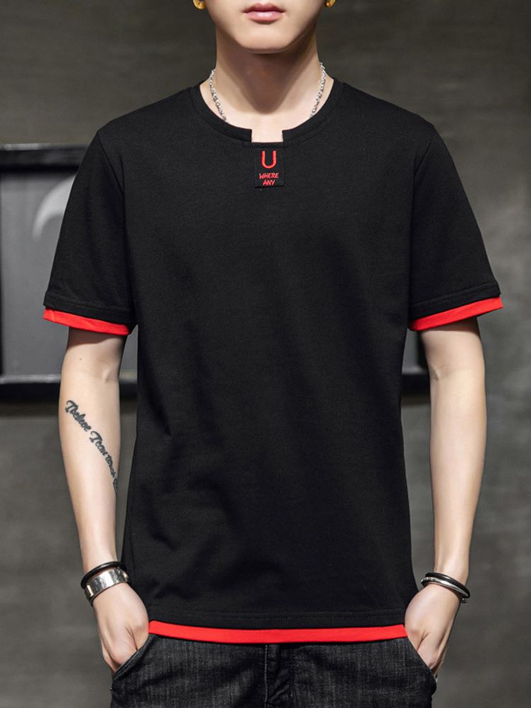 

StyleCast x Revolte Men Solid Round Neck Cotton T-shirt, Black