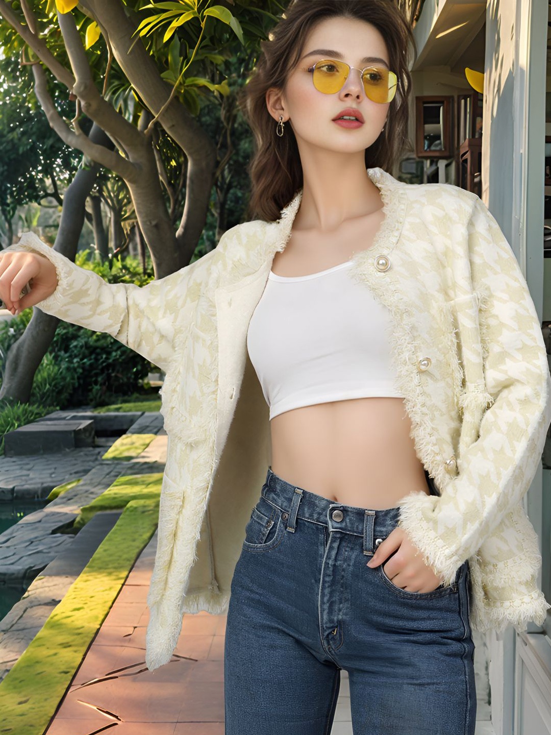 

DressBerry Off White Self Design Long Sleeves Woolen Overcoat