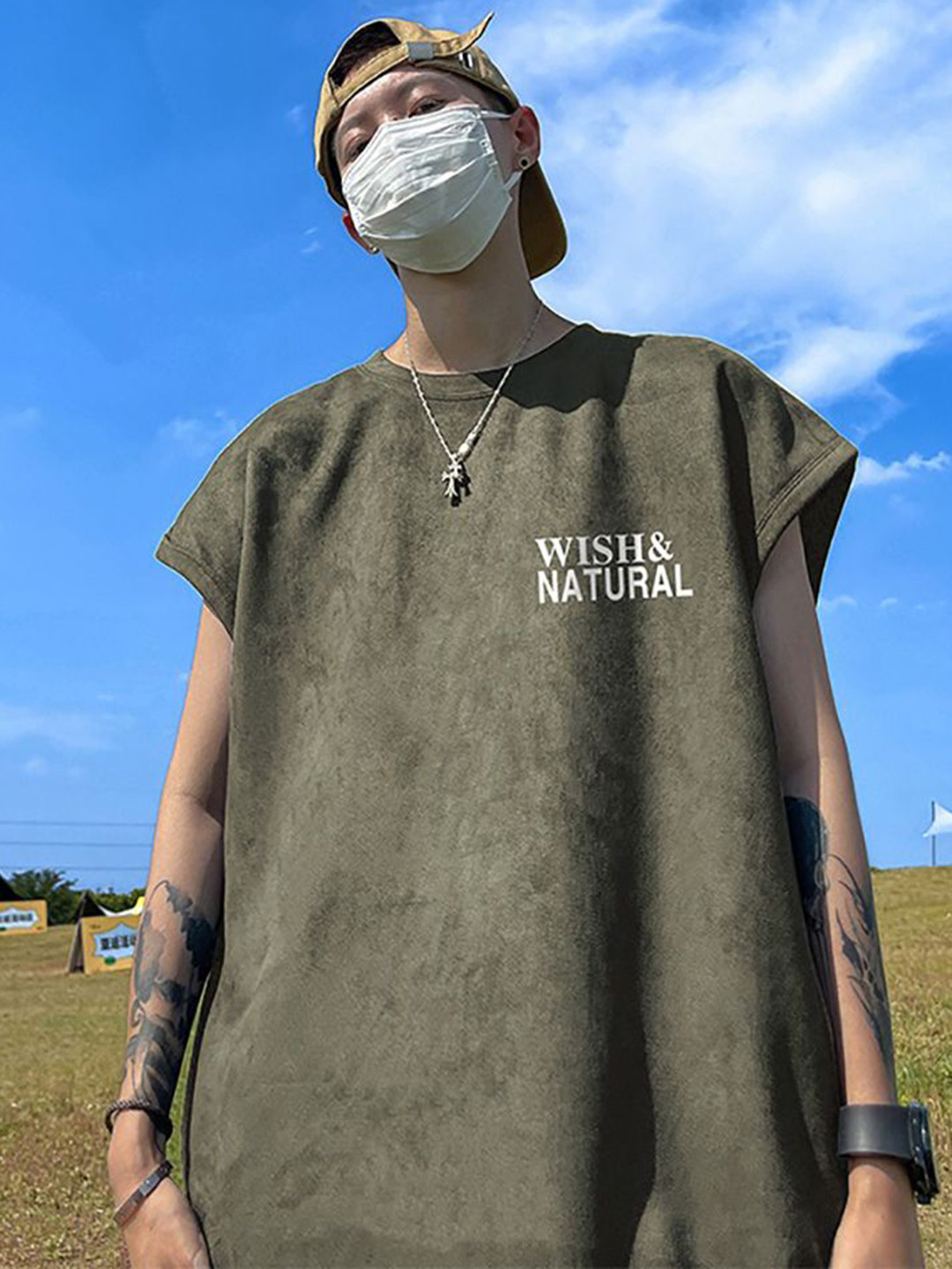 

StyleCast x Revolte Men Typography Printed Round Neck Oversized T-shirt, Olive