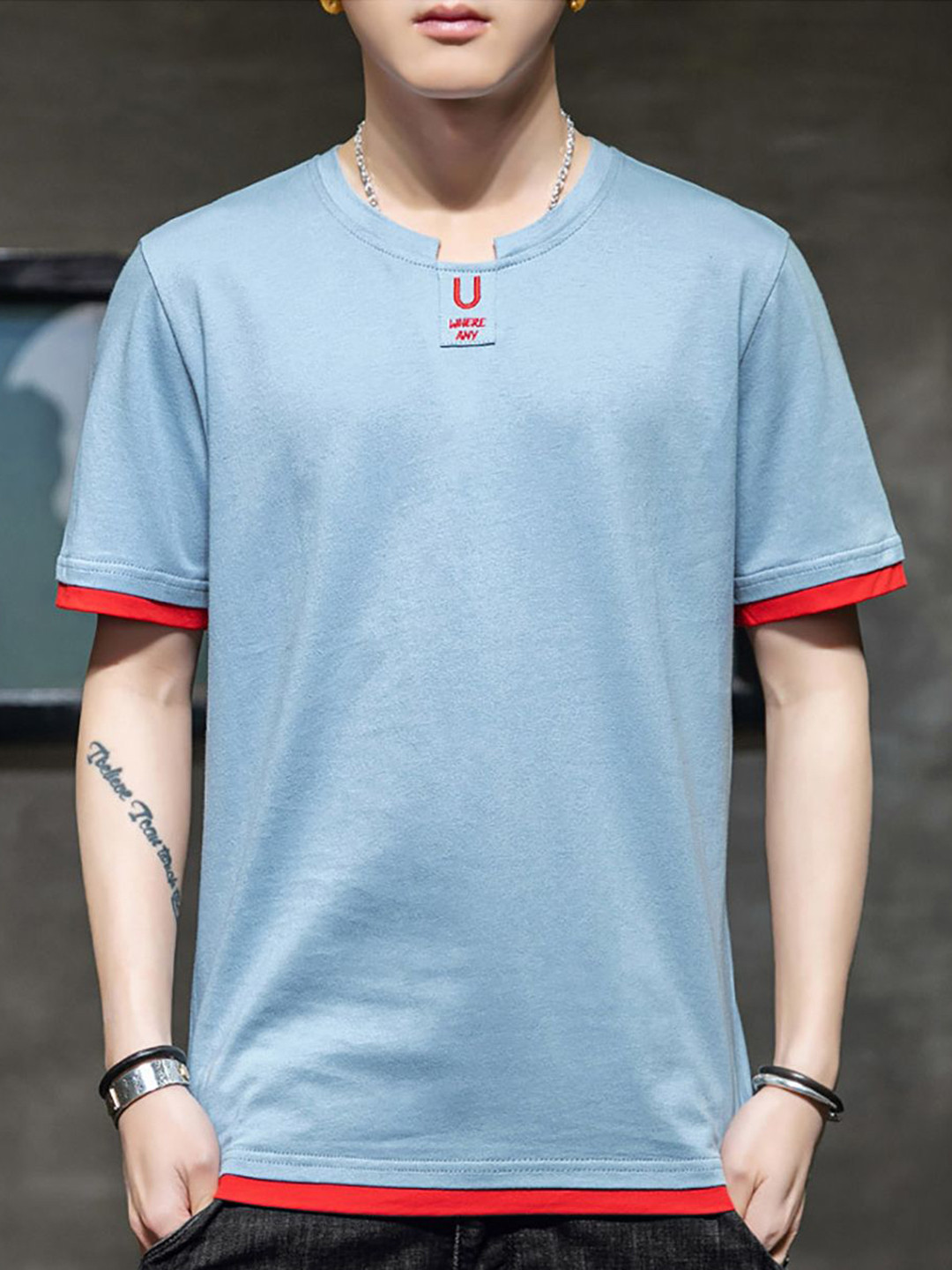 

StyleCast x Revolte Men Solid Round Neck Cotton T-shirt, Blue