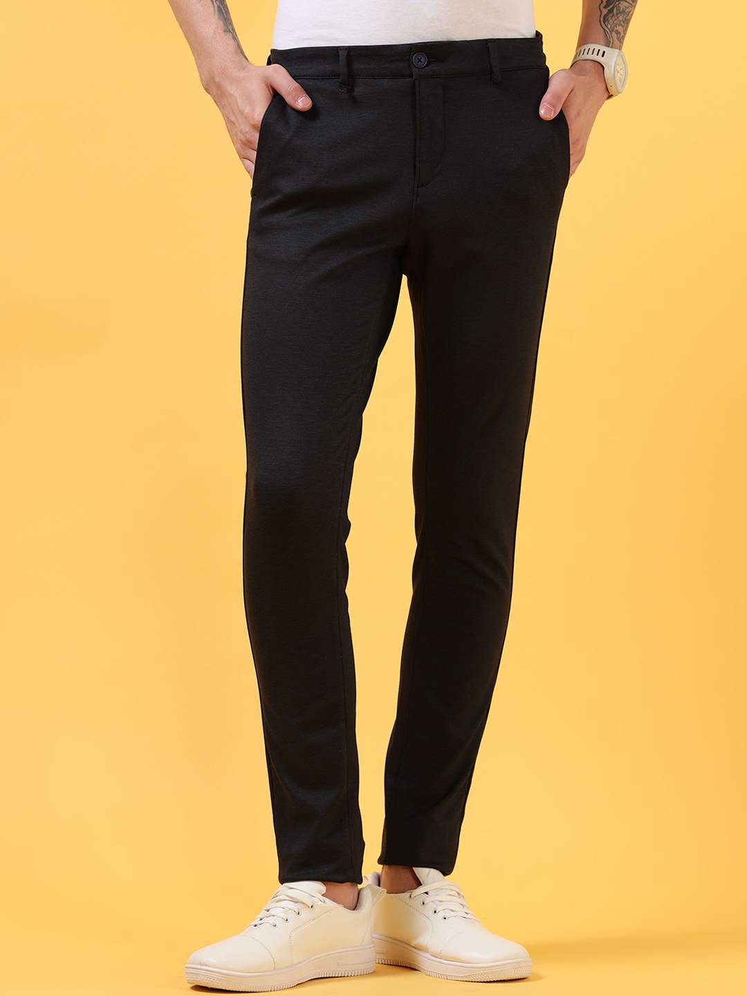 

THINC Men Slim Fit Mid-Rise Formal Trousers, Navy blue