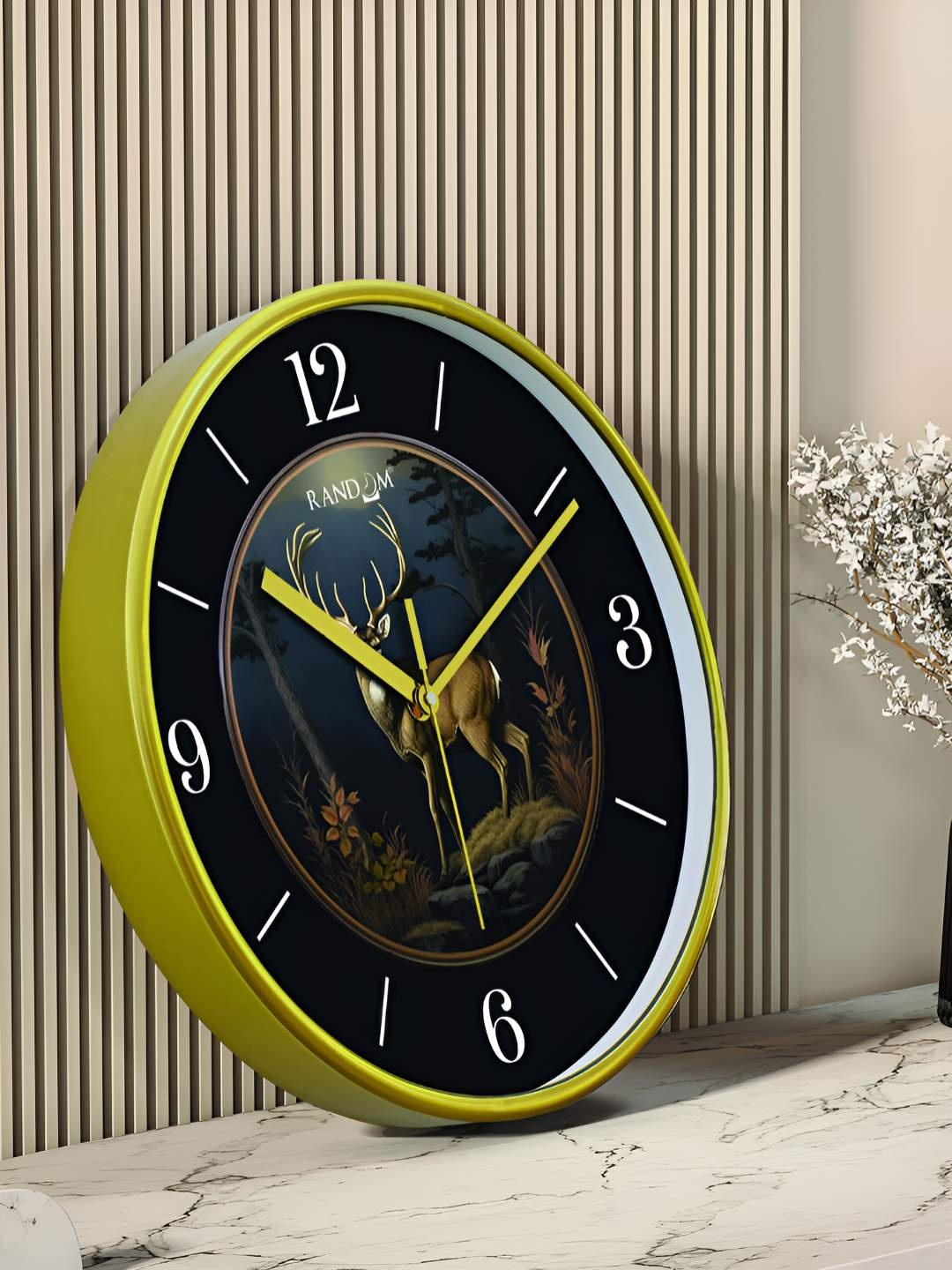 

RANDOM Printed Round Shaped Sweep Silent Movement Contemporary Wall Clock, Gold