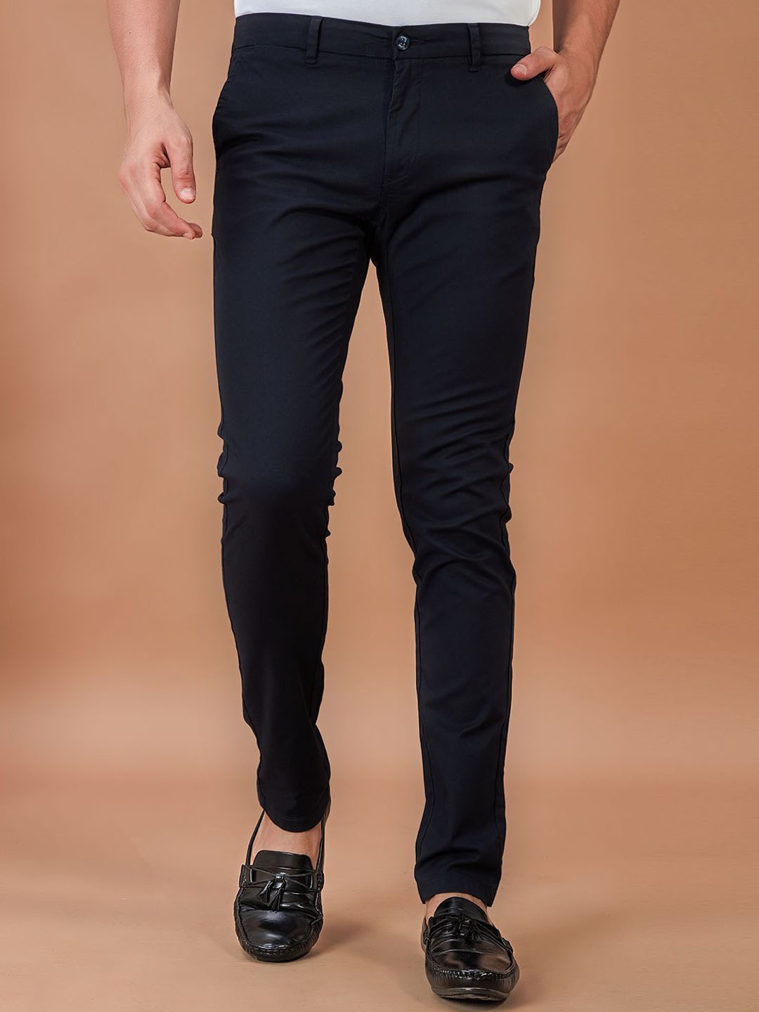 

THINC Men Slim Fit Mid-Rise Trousers, Navy blue