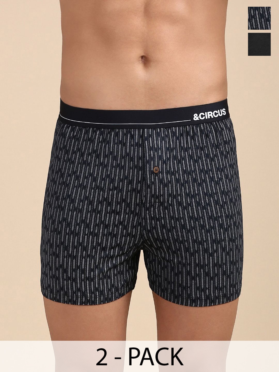 

&CIRCUS Men Pack Of 2 Printed Boxers VANN:BXPS_2PK_AR_ON-Architect,Onyx, Black