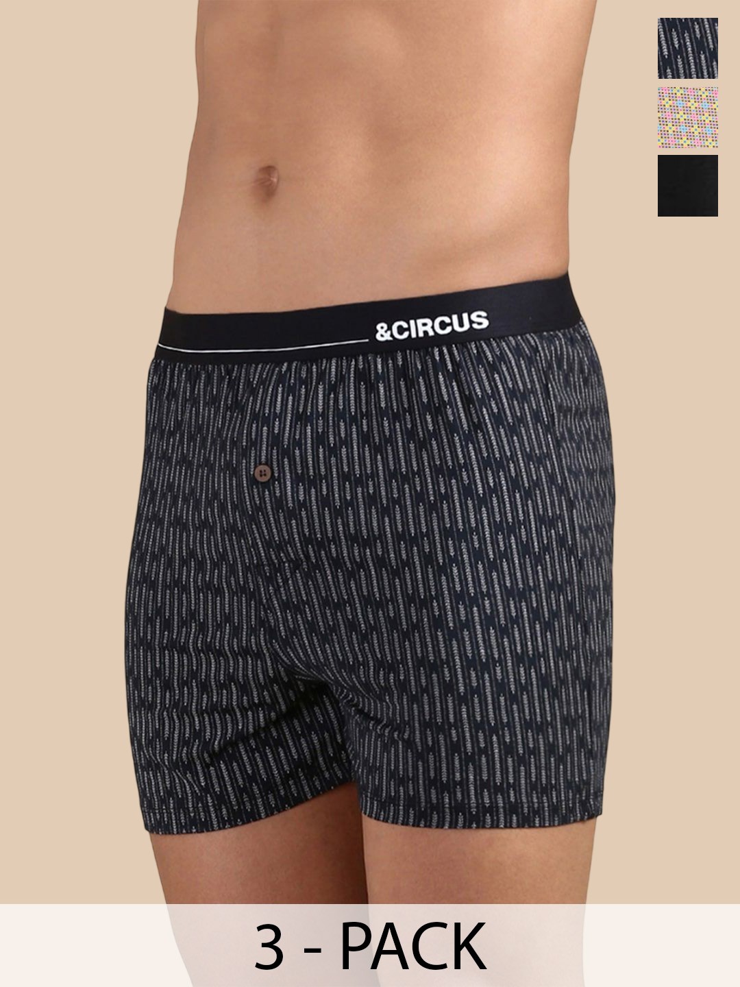 

&CIRCUS Men Pack Of 3 Printed Boxers VANN:BXPS_3PK_ON_AR_HE-Architect,Onyx,Herringbone, Black