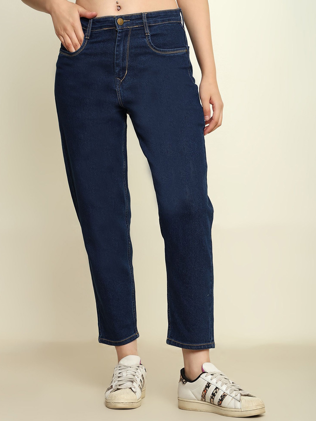 

zayla Women Loose High-Rise Stretchable Jeans, Blue
