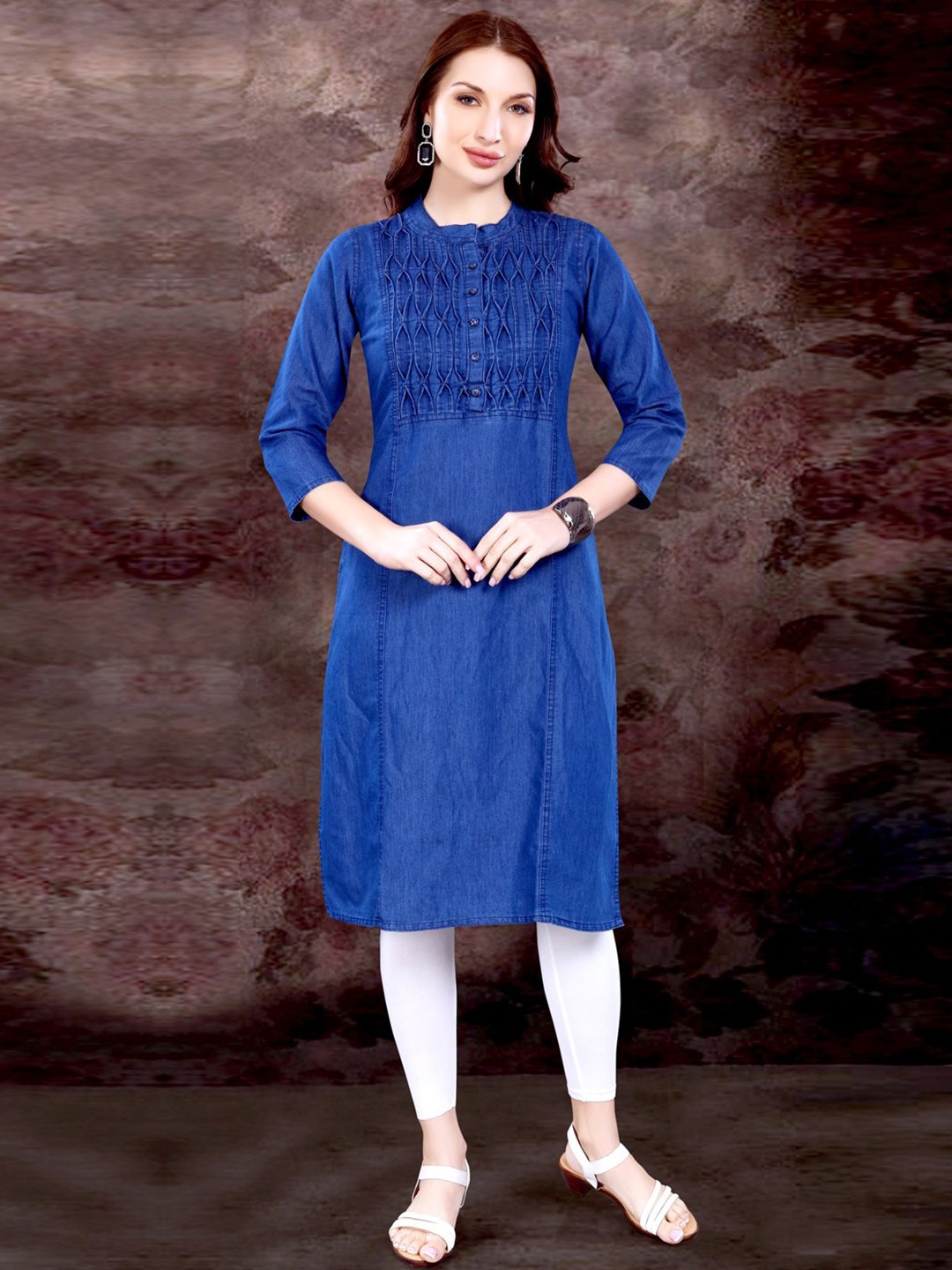 

SK Creation Women Yoke Design Straight Denim Kurta, Blue