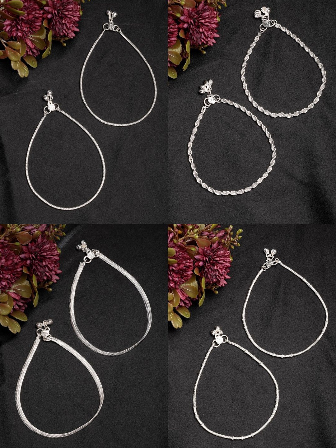 

NVR Women Pair of 4 Silver-Plated Anklets