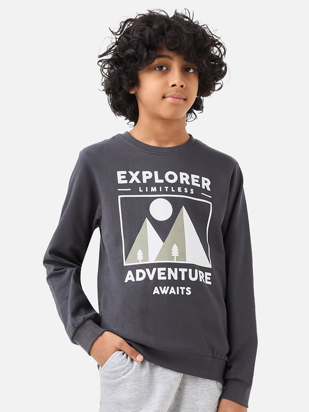 

Juniors by Babyshop Boys Slogan Printed Sweatshirt, Grey