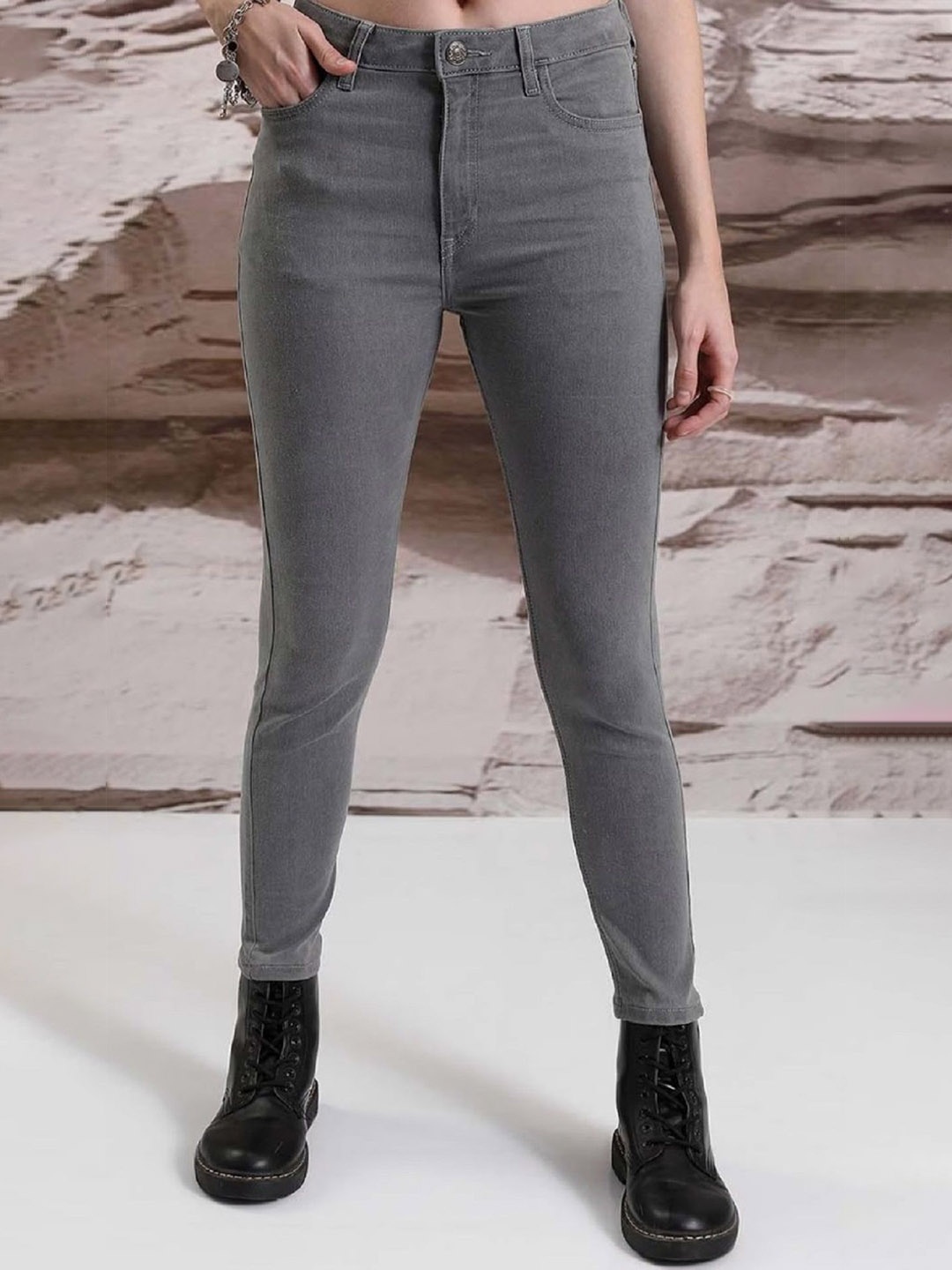 

Perfect Outlet Women High-Rise Regular Fit Cotton Jeans, Grey