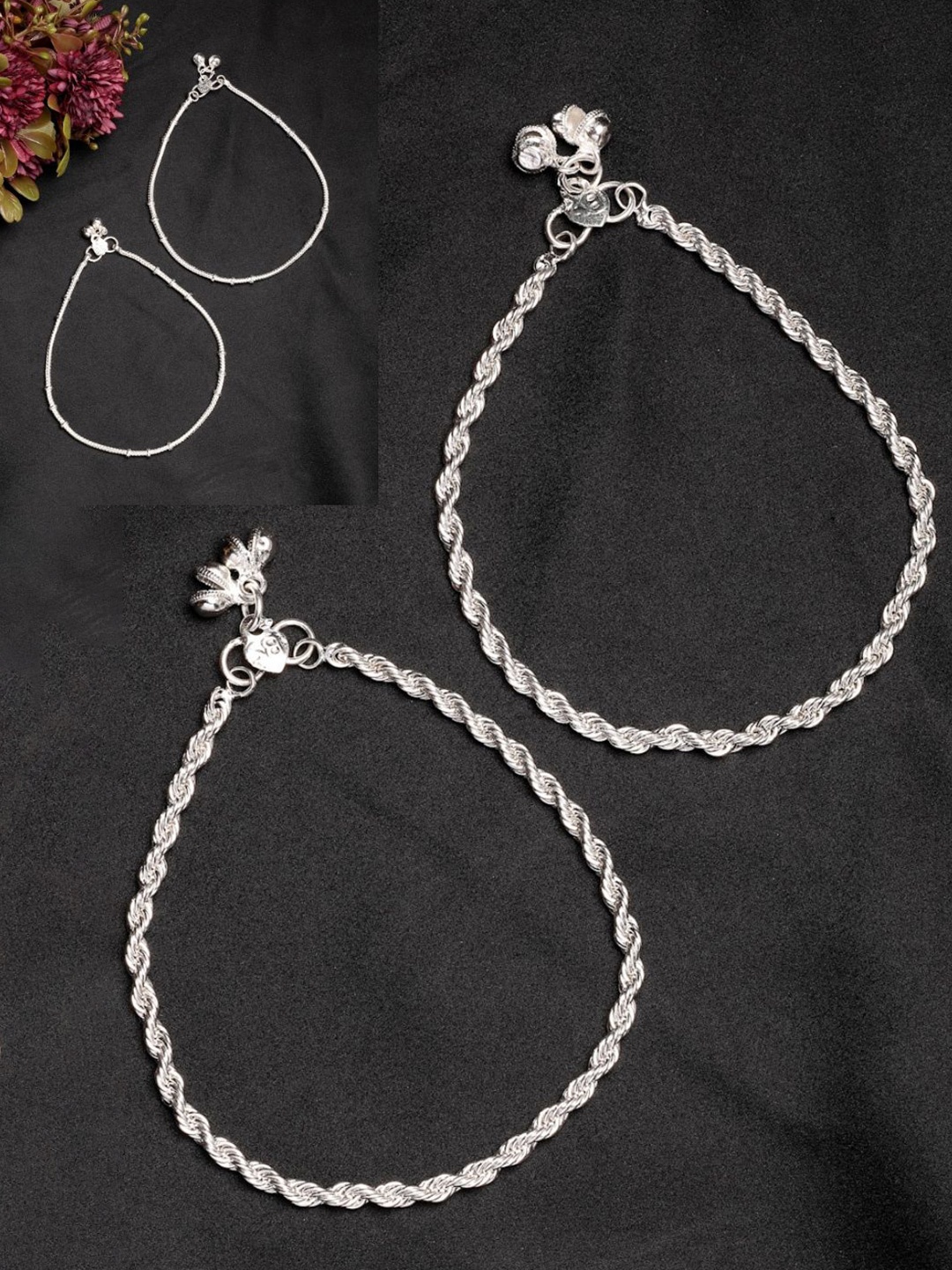 

NVR Women Pair of 2 Silver-Plated Anklets